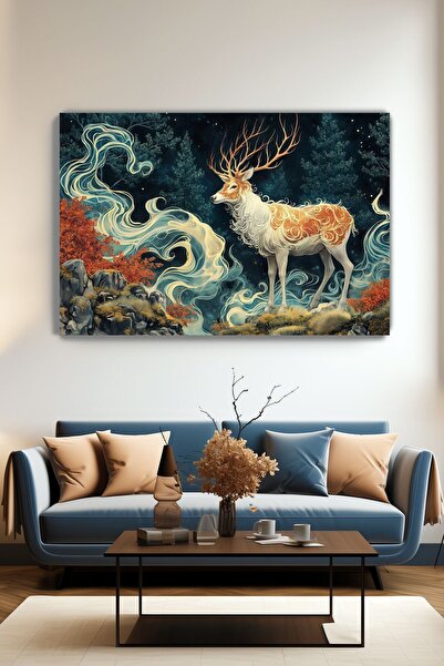 KanvasSepeti Pictură abstractă - Cerb mistic, pictură în ulei pe pânză textur...