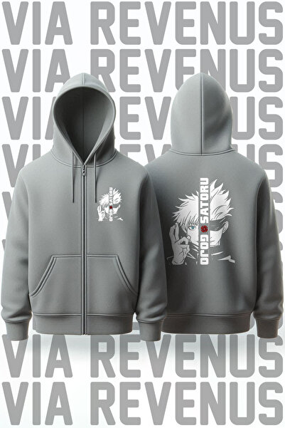 Vordevia سويت شيرت Gojo Satoru باللون الرمادي للجنسين - سترة صوفية بسحاب مع ط...