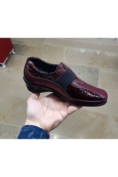 EBRU COMFORT Women's Indoor-Outdoor Genuine Leather Orthopedic Padded Heel Patent Leather Mother's Shoes