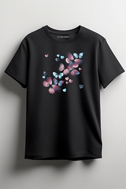 Merch&ice Plavo-ružičasti leptiri i srca Štampano unisex T-shirt