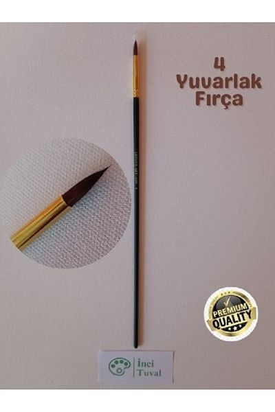 Cenova Art Size 4 Professional Round Brush - Long Handle, Natural Bristle, Oil Acrylic Paint
