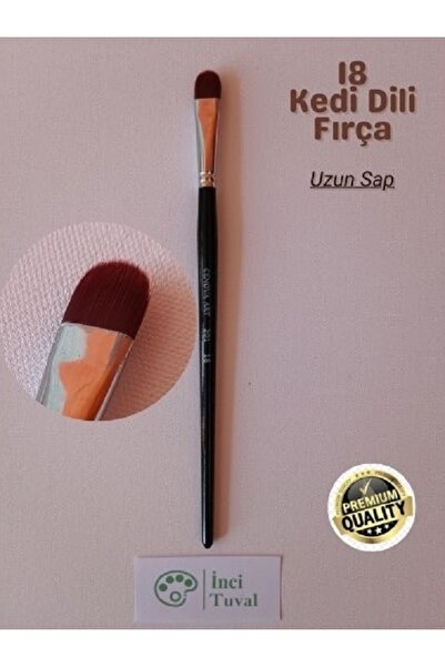 Cenova Art Profesyonel 18 Numara Kedi Dili Fırça Uzun Sap Doğal Kıl Yağlı,Akrilik Boya