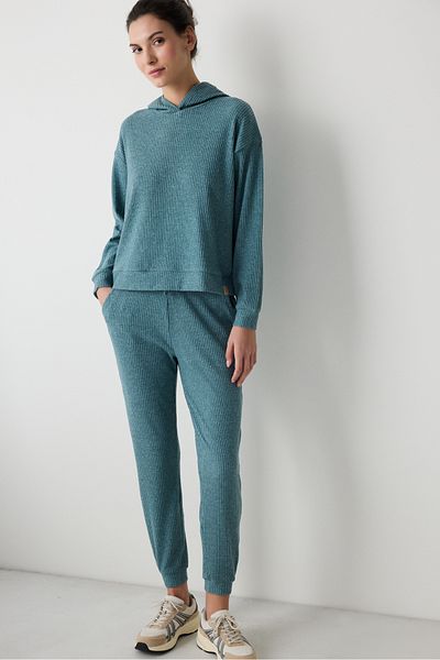 Penti Petrolgrünes, geripptes, weiches Sweatshirt mit Kapuze