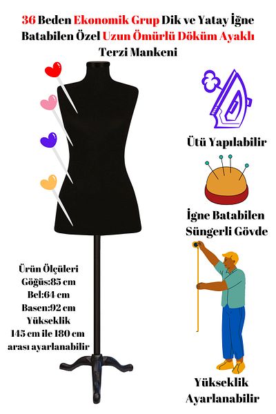 Manken İstanbul Μακράς διάρκειας Σφουγγάρι Tailor Mannequin - Επιλογές μεγέθους 36-46