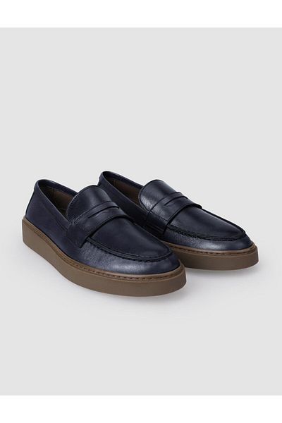Cabani 100% Genuine Leather Navy Blue Men's Casual Shoes