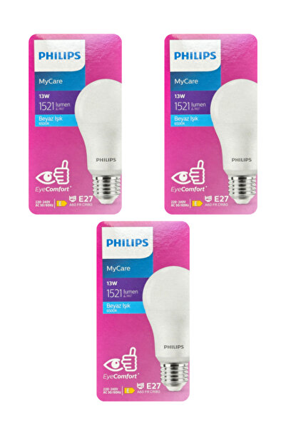 Philips 13W (100W) 6500K (Beyaz Işık) E27 Duylu Led Ampul (3 Adet)