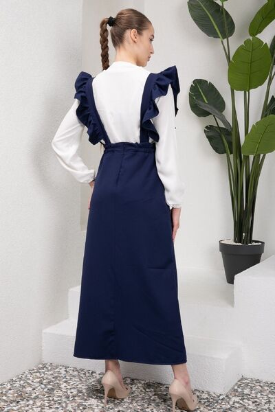 KÜÇÜĞÜM BUTİK Long Navy Blue Crepe Salopet Skirt