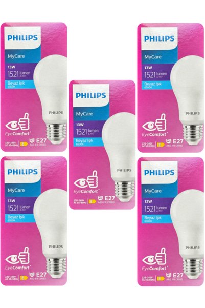 Philips 13W (100W) 6500K (Beyaz Işık) E27 Duylu Led Ampul (5 Adet)