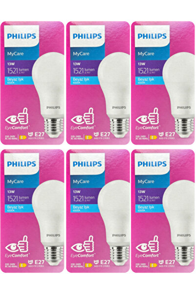 Philips 13W (100W) 6500K (Beyaz Işık) E27 Duylu Led Ampul (6 Adet)