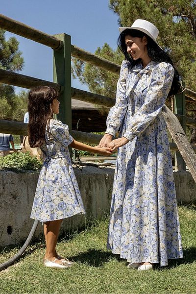 KÜÇÜĞÜM BUTİK Hijab, albastru, pastel, floral, gât, evazat, combinație de mamă și fiică (se vinde singur)