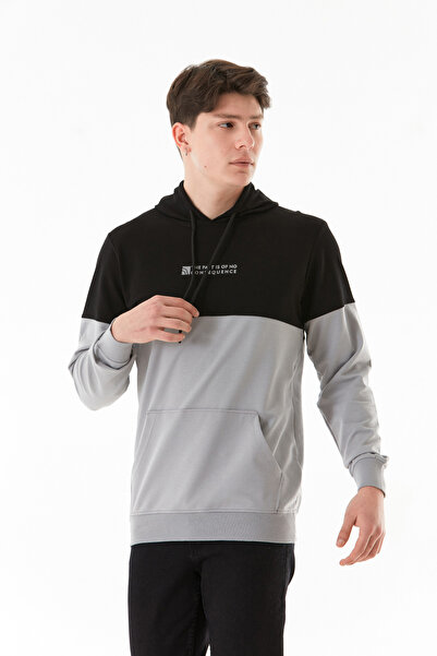 Fulla Moda Color Block Lettering Embossed Hooded Sweatshirt