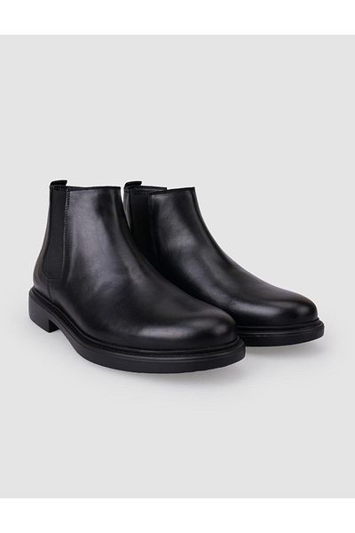 Cabani 100% Genuine Leather Black Elastic Men's Casual Boots