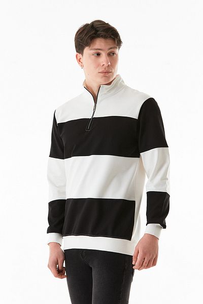 Fulla Moda Color Block Half Zippered Stand Collar Sweatshirt