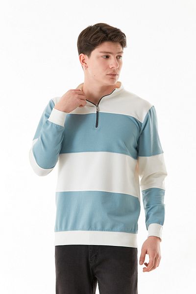 Fulla Moda Color Block Half Zippered Stand Collar Sweatshirt