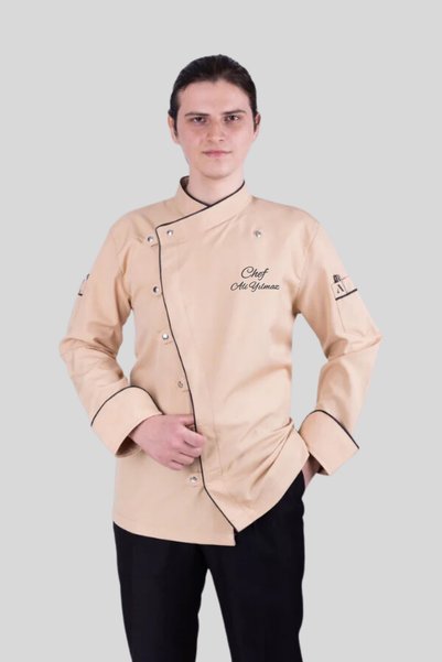 Üniformanya Beige Name Gift Cook Jacket Chef Jacket Name Embroidered Cook Clo...