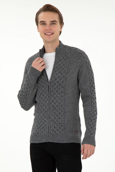 U.S. Polo Assn. Men's Gray Melange Knitwear Cardigan 50294136 -Vr086