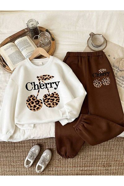 LePold Λευκό και καφέ Leopard Print Oversize Σετ φούτερ και παντελόνι - 3 κλωστές