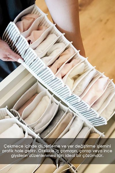Meleni Home 2 Τεμάχια 11 Διαμερίσματα Ριγέ Εσωτερική Οργάνωση Ντουλάπας - Συρτάρι Ακορντεόν Στεγανοποιητικό Οργανωτή 11x41x12 cm S