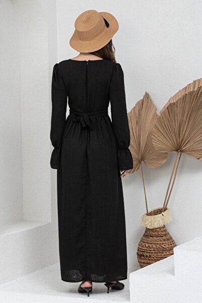 KÜÇÜĞÜM BUTİK Φόρεμα με κορδόνι στη μέση, μαύρο χρώμα, μουσελίνα