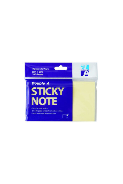 DOUBLE A ملاحظات لاصقة مقاس 5×3 بوصة، لون أصفر، 100×12 ورقة