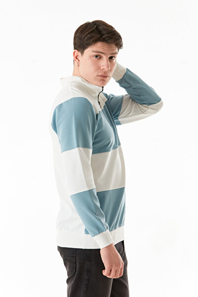 Fulla Moda Color Block Half Zippered Stand Collar Sweatshirt