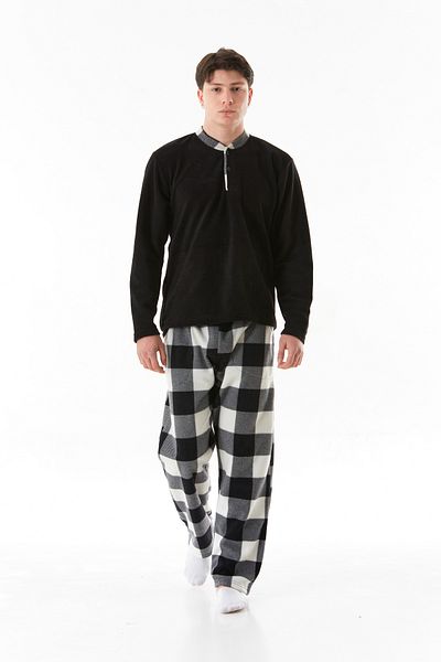 Fulla Moda Plaid Patterned Buttoned Fleece Pajamas Set