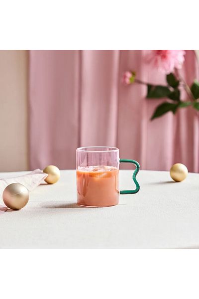 Karaca Miracle, Glass Mug, 450ML, Green Zigzag
