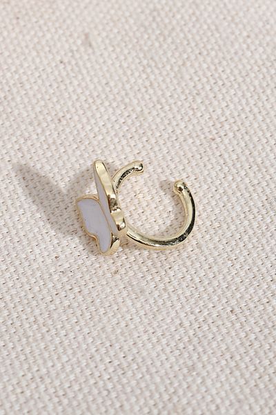 Süspüs Accessories White Enamel Butterfly Figure Cartilage Earrings