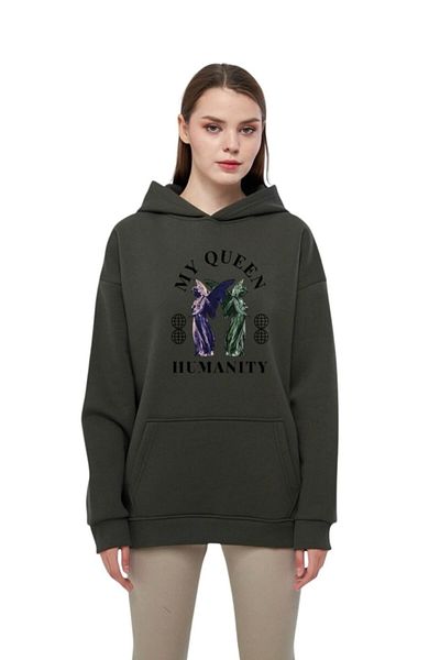 Moda Işık Φούτερ με κουκούλα My Queen Humanity Printed Unisex - 100% βαμβάκι