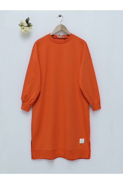 Modamorfo Orangefarbene lange Tunika – Rock mit Crest-Detail und Schlitz