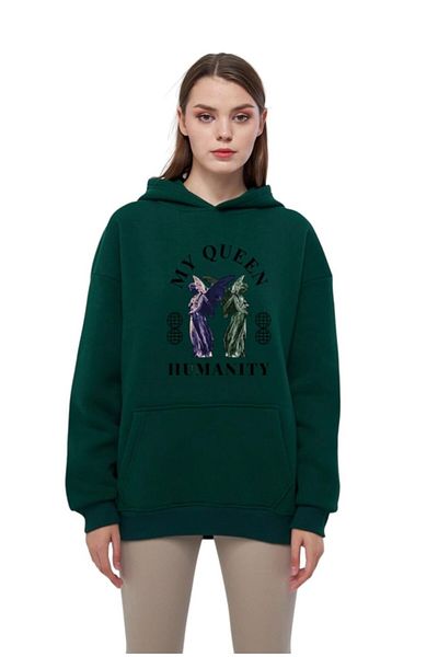 Moda Işık Φούτερ με κουκούλα My Queen Humanity Printed Unisex - 100% βαμβάκι