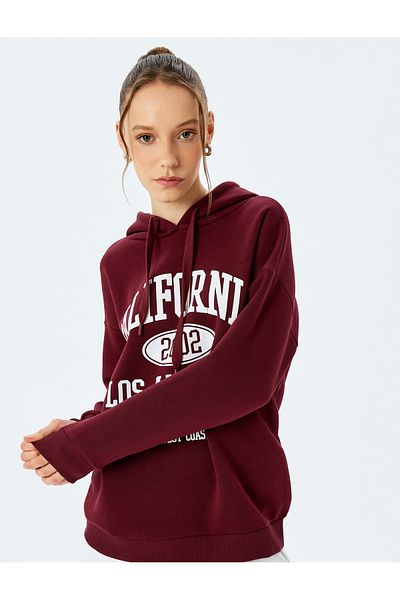 Koton Three Thread Raster Long Sleeve College Printed Hooded Sweatshirt
