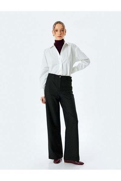 Koton Standard Waist Loose Straight Leg Striped Fabric Trousers
