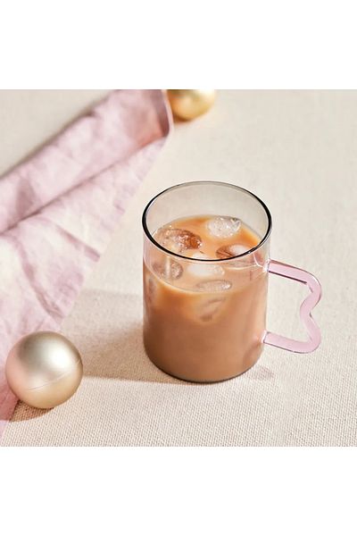 Karaca Miracle, Glass Mug, 450ML, Pink Zigzag