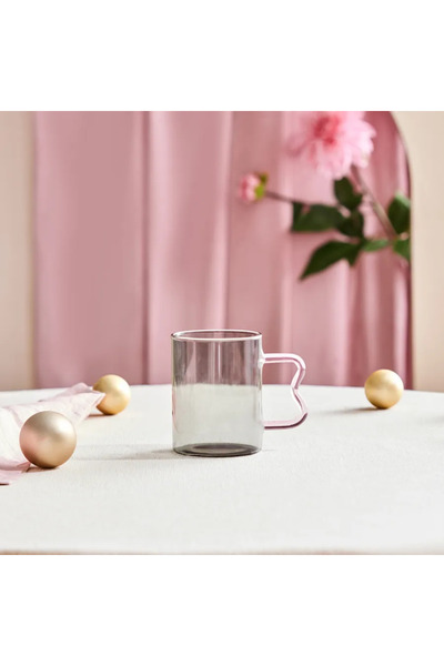 Karaca Miracle, Glass Mug, 450ML, Pink Zigzag