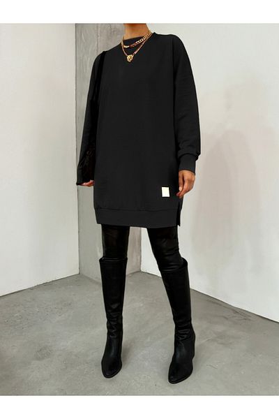 Modamorfo Crested Sweat mit Rundhalsausschnitt und Schlitz – Schwarz