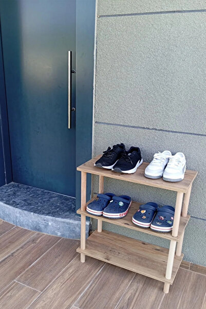 HCAtölye Ahşap Atölyesi Dekoratif 3 Raflı Ahşap Ayaklı Çok Amaçlı Kitaplık Ayakkabılık Rafı- Atlantik Çam