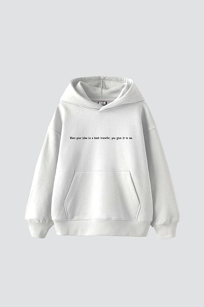 Bak Moda Bear Back Printed Oversize Unisex Λευκό Hoodie