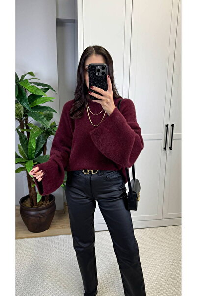 Genel Markalar Kadın Bisiklet Yaka Geniş Kol Yumoş Sakallı Kazak