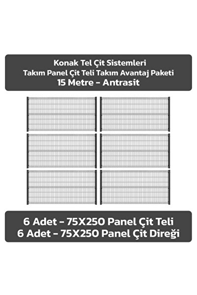 Konak Tel Çit Aksaray 6 Adet Takım Bahçe Panel Çit 75x250 cm 55X150 mm 4.00 G...