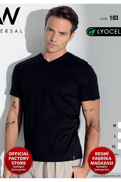 Aydoğan Ανδρικό T-Shirt με λαιμόκοψη V κοντό μανίκι μαύρο - 103 - Aydogan ®