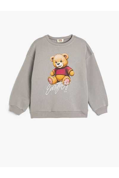 Koton Teddy Bear Printed Crew Neck Long Sleeve Sweatshirt