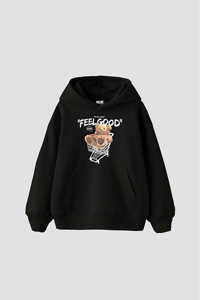 Bak Moda Hanocă neagră unisex oversize cu imprimeu Feel Good