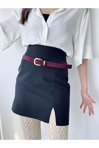 Retrobird Бордовий штучний замш жіночий ремінь - з пряжкою для брюк, піджаків...