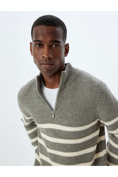 Koton Tricotaj de iarnă Pulover guler ridicat cu jumătate de fermoar cu mânec...