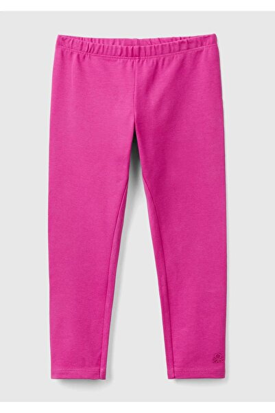 United Colors of Benetton Colanți lungi pentru fete cu logo Benetton fucsia