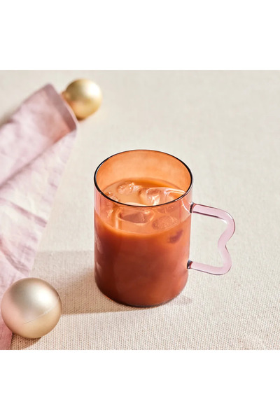 Karaca Miracle, Glass Mug, 450ML, Amber Zigzag