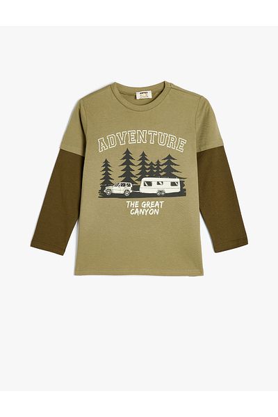 Koton T-Shirt Print Detailed Long Sleeve Crew Neck