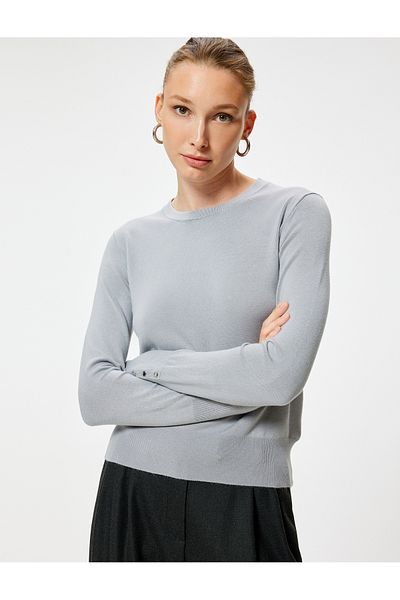 Koton Basic Knitwear Sweater Button Detailed Long Sleeve Round Neck