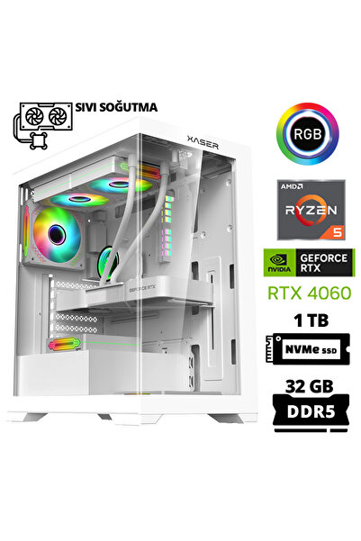 XASER Delux X56 Ryzen 5 7500F 32gb DDR5 Ram 1tb M.2 SSD 8GB RTX4060 Sıvı Soğutmalı Oyun Bilgisayarı